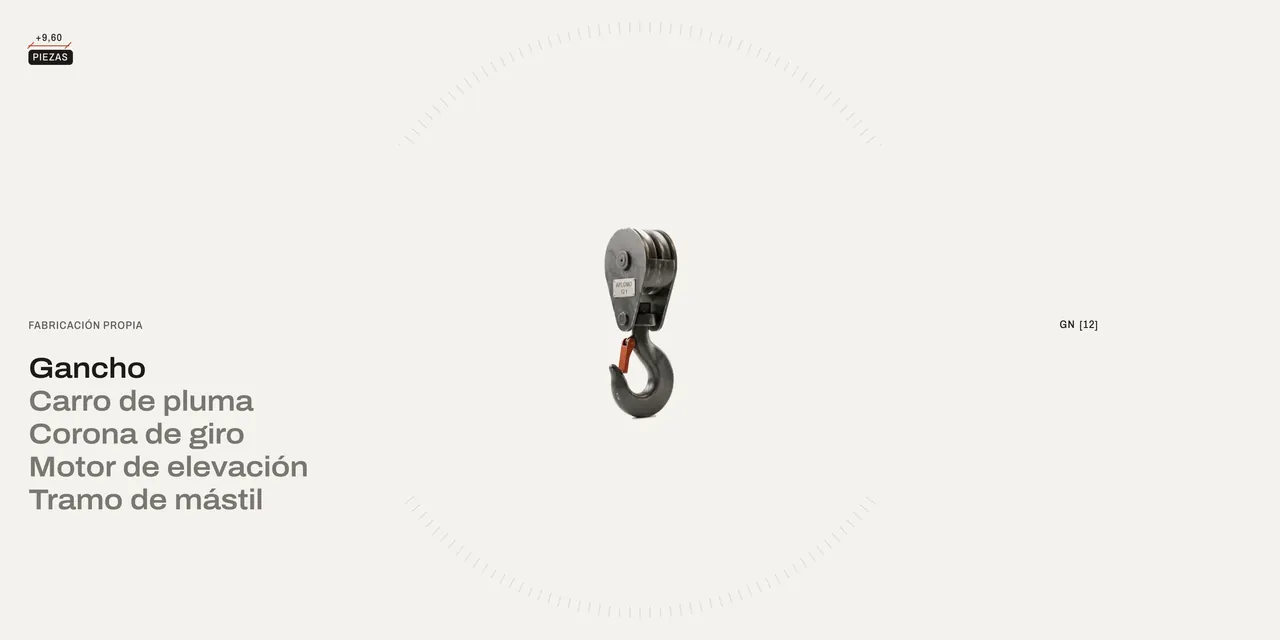 APLOMO's parts, marked +9,60: the hook turning beside the five parts the plant makes