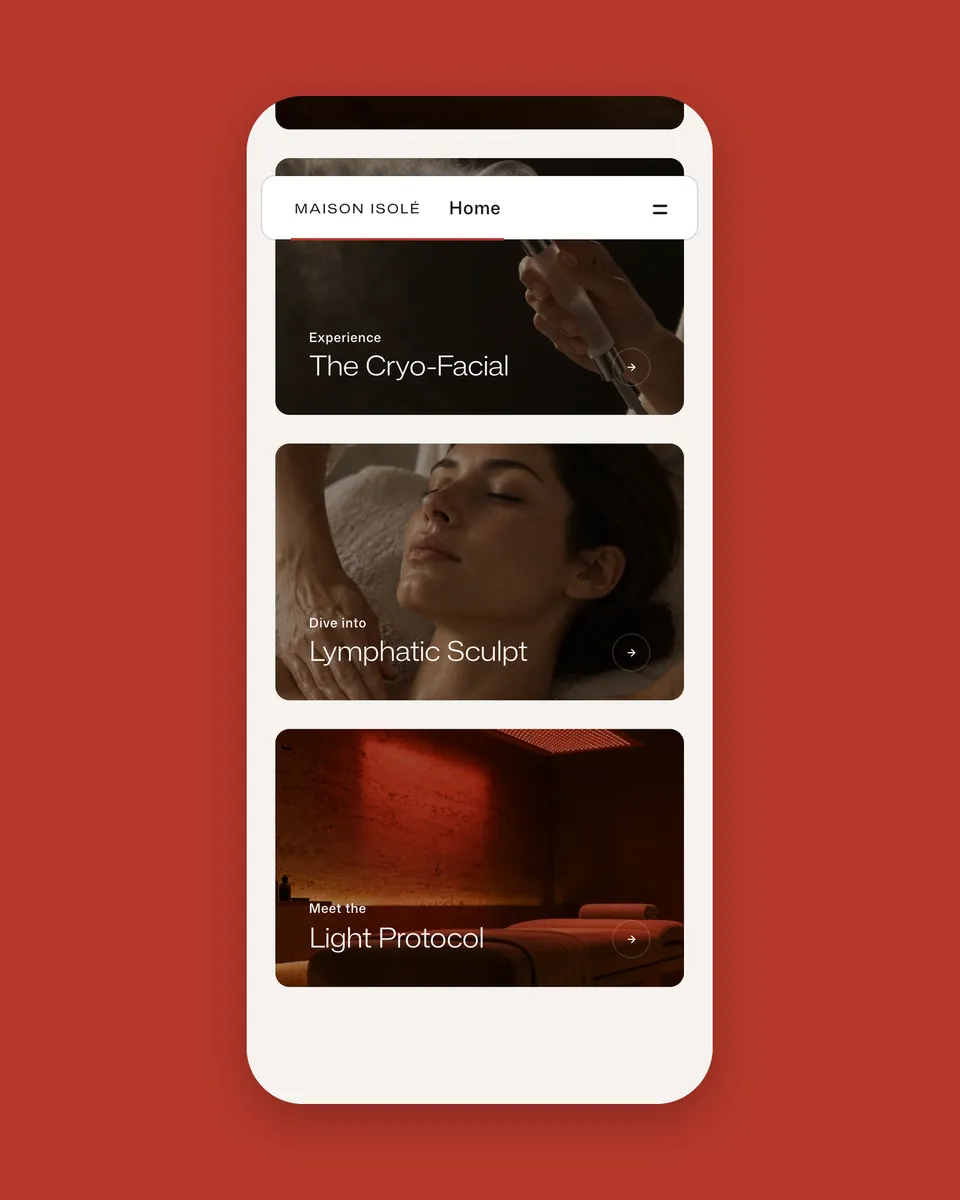Maison Isolé's three rituals on a phone, one card each