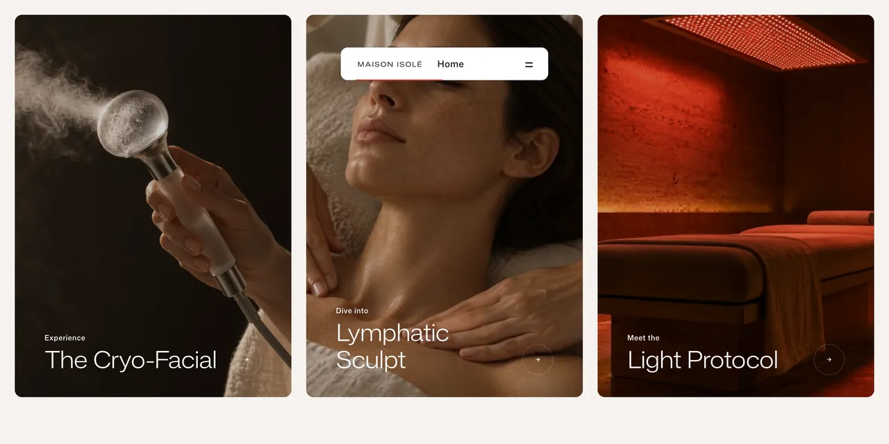 Maison Isolé's three rituals: the Cryo-Facial, the Lymphatic Sculpt and the Light Protocol