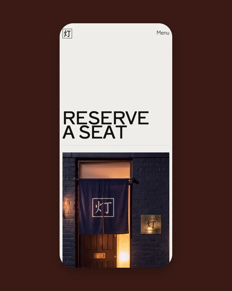 TŌKA's reservations on a phone: “Reserve a seat” over the house's curtained door