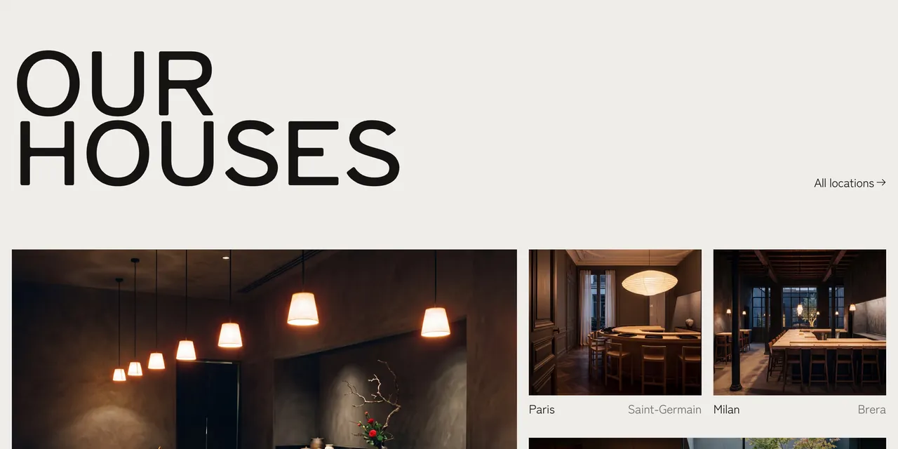 TŌKA's houses: the counters in London, Paris and Milan, under “Our houses”